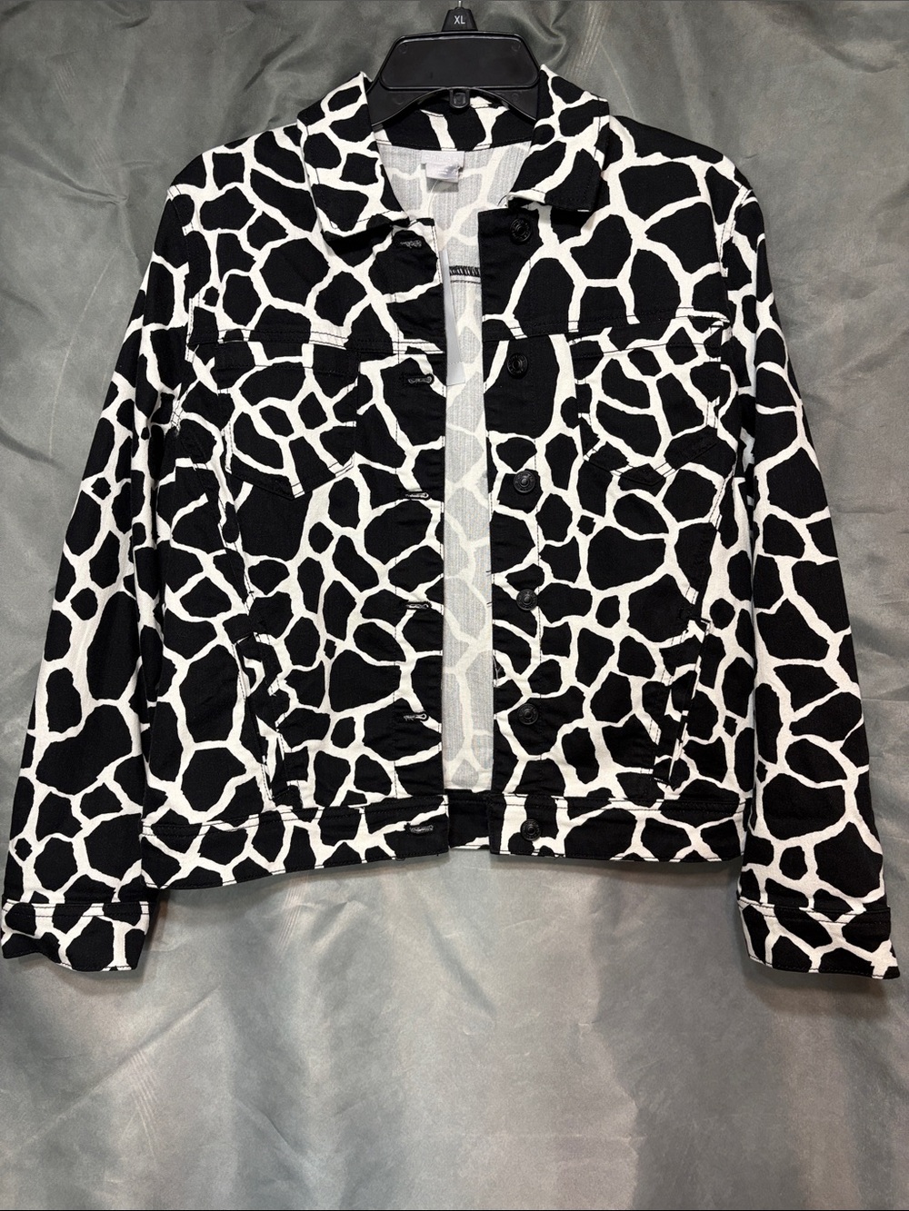 Chico's Black & White Giraffe-Print Jean Jacket